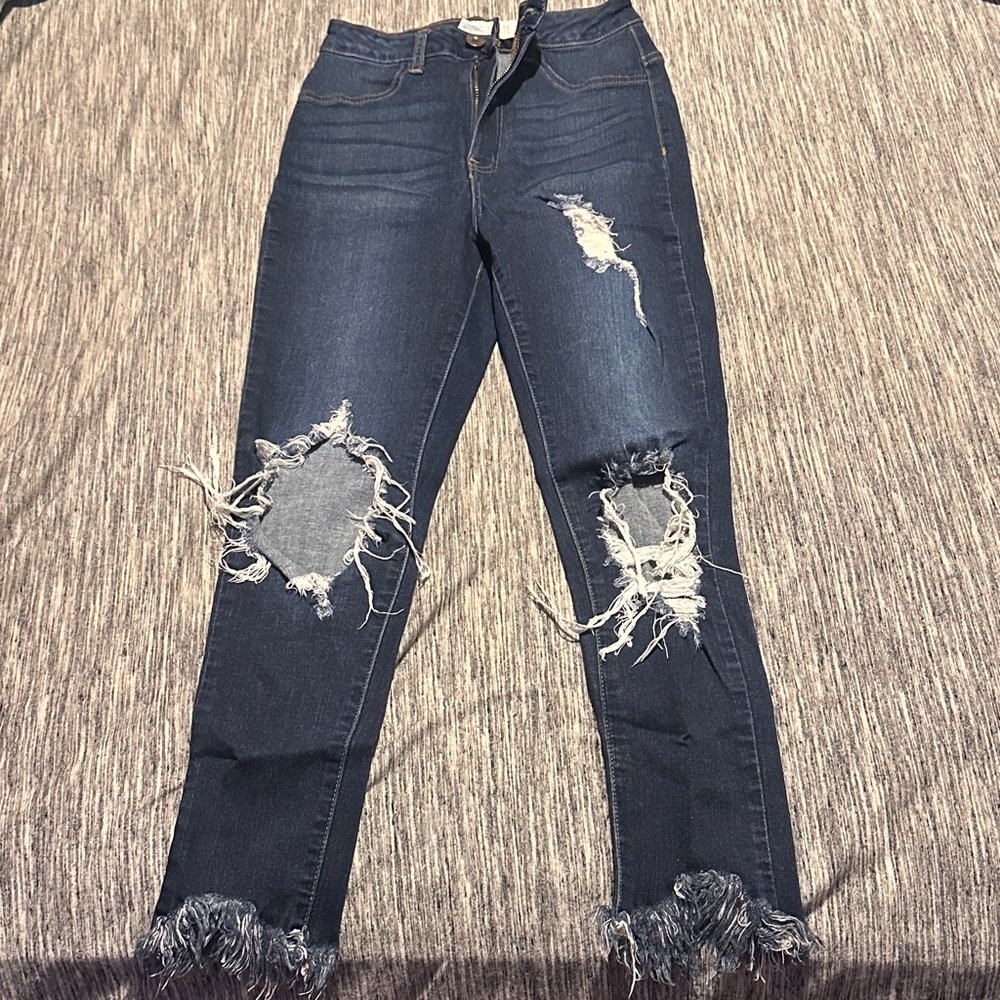 Aphrodite Dark Blue Distressed Skinny Jeans